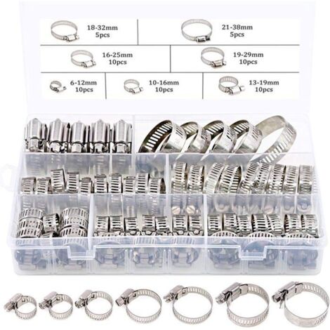 80 Pièces Collier Serrage Inox 6-38mm Colliers de Serrage Acier Réglable Tuyau Clips Ajustable Assortiment de 7 Tailles