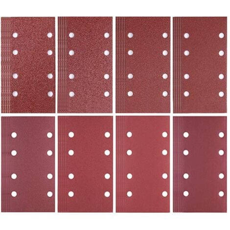 80 pieces of sandpaper 93 x 185 mm, 8 holes, grain 40/60/80/120/180/240/320/400, for Bosch grinder