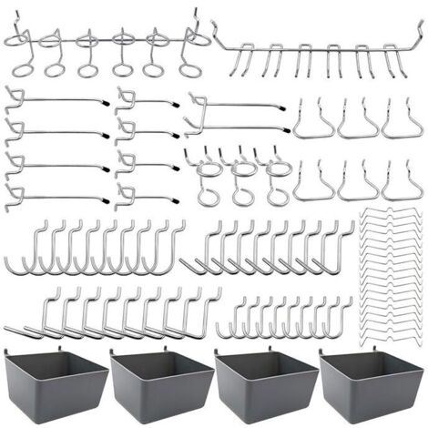 (80 pièces) Porte-outils à crochets pour panneau perforé avec bacs et verrous à chevilles.