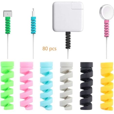 80 Pièces Protecteur de câble Charge Câble Protecteur pour Chargeur Type-C Chargeur Lightning Tous les Téléphones Cellulaires Câbles de Charge Câble de Souris Câble USB, Couleur Aléatoire