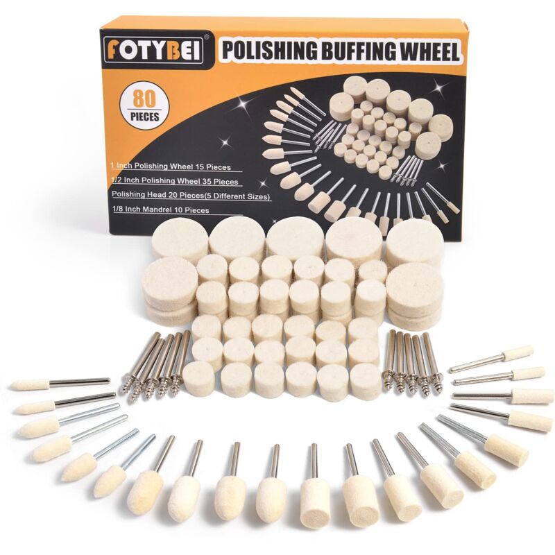 80 Pièces Roue de Polissage Compatible avec Dremel, Roue de Polissage en Laine avec Tige 1/8', Accessoires de Polissage pour Outils Rotatifs