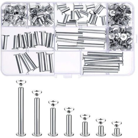 80 Set Kit d'assortiment de vis Chicago 7 vis à tête ronde en métal de taille différente Bouton à vis Chicago pour reliure de décoration en cuir bricolage