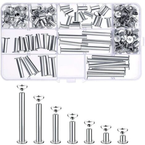 80 Set Kit d'assortiment de vis Chicago 7 vis à tête ronde en métal de taille différente Bouton à vis Chicago pour reliure de décoration en cuir bricolage