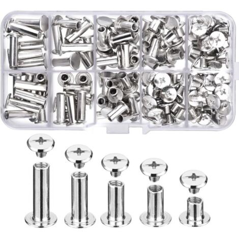 80-teiliges Chicago-Schrauben-Sortiment, 5 Größen, runde Kreuzschlitzschrauben aus Metall, Chicago-Knopfschrauben für DIY-Ledereinfassungen und -Verzierungen