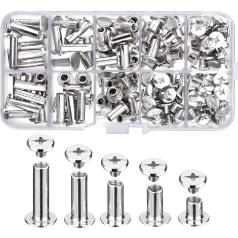 80-teiliges Chicago-Schrauben-Sortiment-Set, 5 Größen, runde Kreuzkopf-Metallschrauben, Pfosten-Chicago-Schrauben, Knopf für DIY-Lederdekoration, Buchbinden
