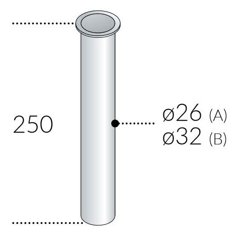 80 - Tubo orlato in ottone cromato senza ghiera ø26 x 250 mm --80.2504