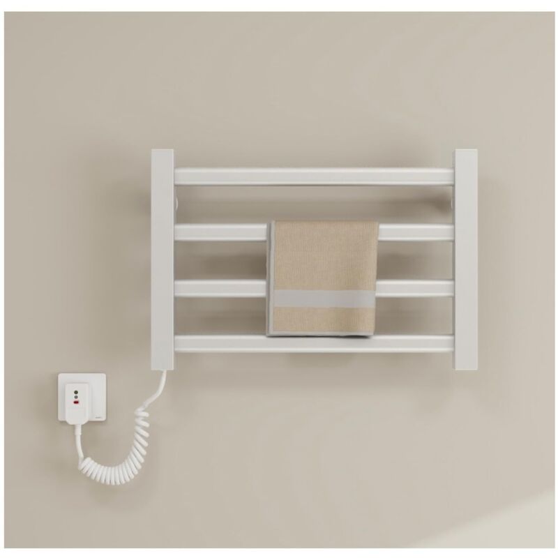 80 W Sèche-serviettes chauffant, radiateur électrique mural à 4 barres, 80 W, température constante de 55 °C pour un séchage sûr dans la salle de