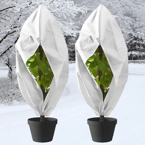 (80 x 100 cm, sans fermeture éclair, lot de 4) Housse de protection hivernale pour plantes en tissu non tissé avec cordon de serrage et fermeture éclair. Protection antigel.