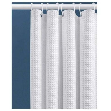 80 x 180 cm (blanc), rideau de douche gaufré avec anneaux métalliques, rideau de douche de salle de bain, tissu anti-moisissure, rideau de salle de bain robuste pour baignoire, cabine de douche, ourle