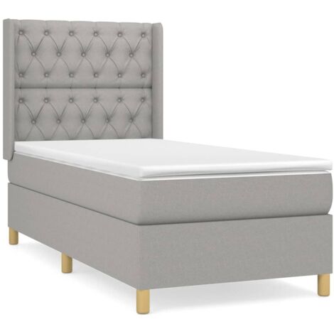 80 x 200 cm Lit adulte 1 personne - Lit à sommier tapissier avec matelas Gris clair Tissu - élégant chambre17741