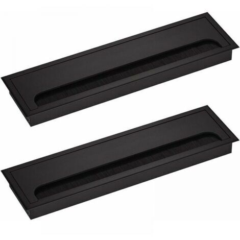 80 x 280 mm Rectangular Cable Cover for Built-in Desks, Cable Organizer for Furniture, 2 x Black