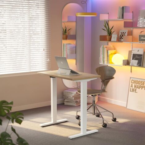 HUANUO 80 x 48cm Bureau Assis Debout Électrique, Réglable en Hauteur, 4 Positions Mémorisées, pour Travail à Domicile et Ordinateur, Cadre Bois de Noyer Clair