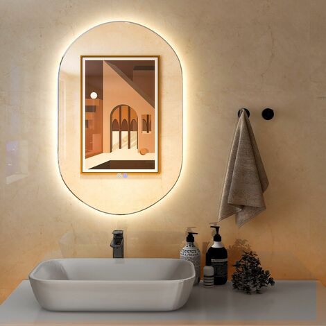 80 x 50cm Anti-Fog Oval Bathroom Wall Mirror Mounted Makeup Mirror w/ Lights