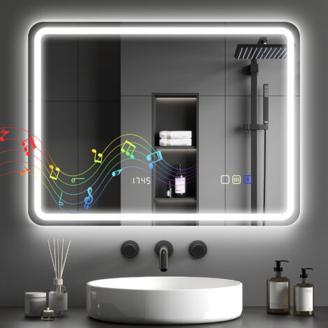80 x 60 cm Bluetooth Bathroom Mirror - Silver-Tone