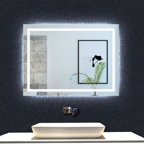 80 x 60 cm Espejo de baño LED con Sensor Táctil, con Iluminado LED 6000k Blanco frío, Espejo de Baño iluminado por LED de Pared, Antivaho IP44 Impermeable Vertical u Horizontal