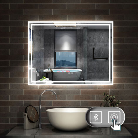 80 x 60 cm LED+Beschlagfrei+Bluetooth+3 Lichtfarben Dimmbar+Helligkeit Memory Funktion