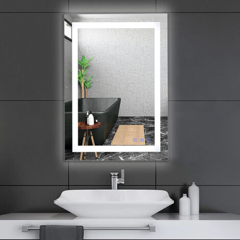 80 x 60cm, Miroir de salle de bain avec ¨¦clairage LED, anti-bu¨¦e, IP67 ¨¦tanche, interrupteur tactile, luminosit¨¦ r¨¦glable