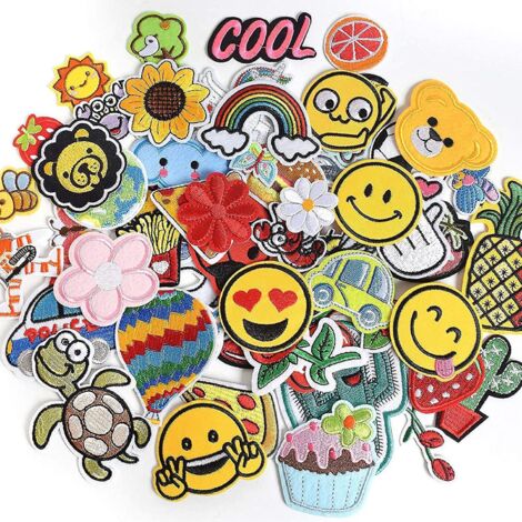 80 zufällig kombinierte Stickaufkleber mit niedlichen Mustern, geeignet für Jacken, Mützen, Rucksäcke, Jeans und DIY-Accessoires