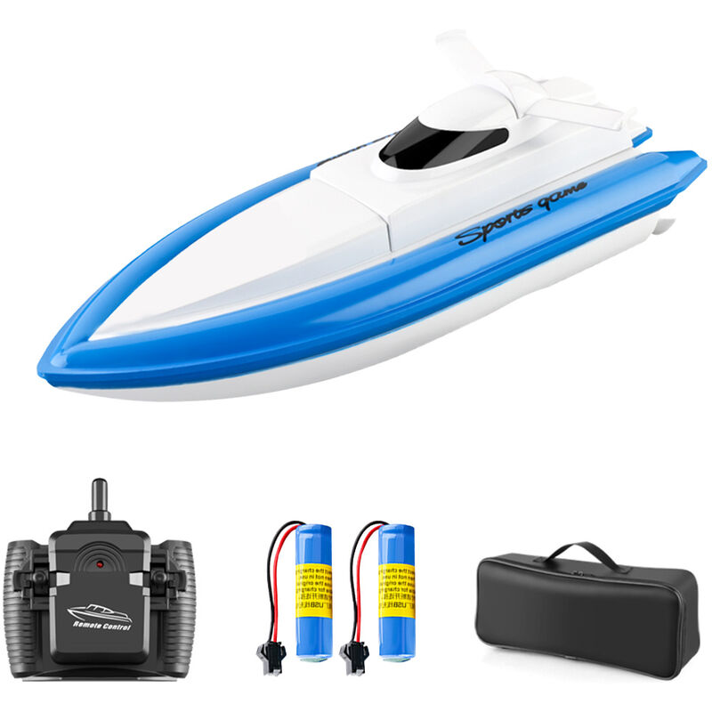 

800 botes de control remoto 2.4G 20km / h RC Boat RC Toy Gift para ninos adultos ninos ninas con bolsa 2 bateria, bateria azul-2