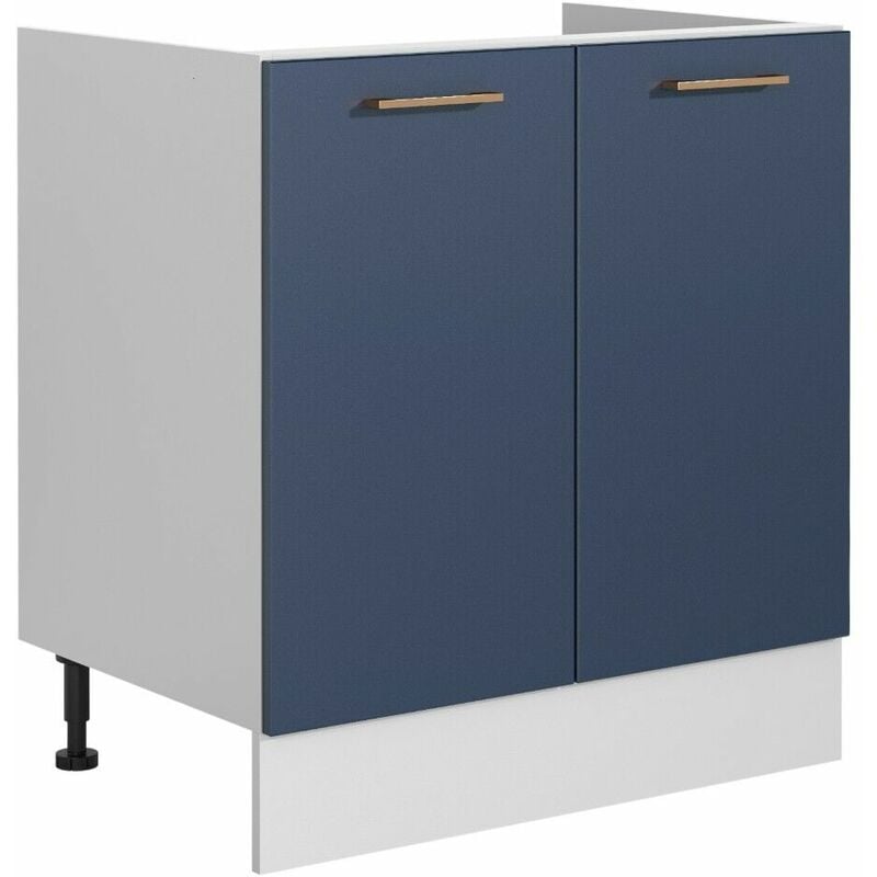 800 Kitchen Sink Unit 80cm Cabinet Navy Dark Blue Soft Close Copper Handles Nora - Navy Blue