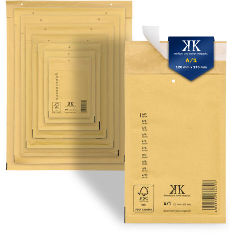 800 Luftpolster-Versandtaschen A1 A/1 120x175mm (Außenmaß) DIN A6+ Braun