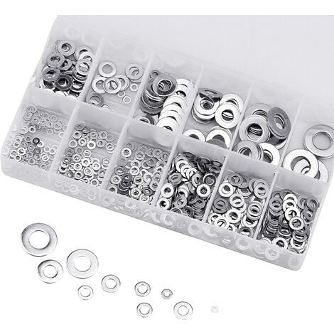 LAOYE 1080 Pcs Rondelles Metal Plates Acier Inoxydable Assortiment Boîte Rondelle M2 M2,5 M3 M4 M5 M6 M8 M10 M12 M14 M16 avec Pince