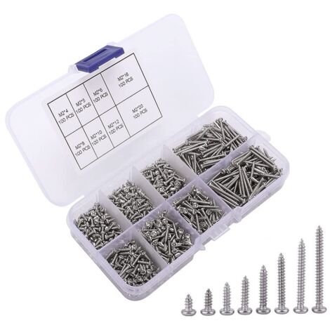 800 Pièces M2 Vis Autoperceuses à Tête Croisée, Vis Autotaraudeuse, Micro Vis à Tête Cylindrique, pour Plastique Bois Métal Mou (Vis Miniatures Argentées)