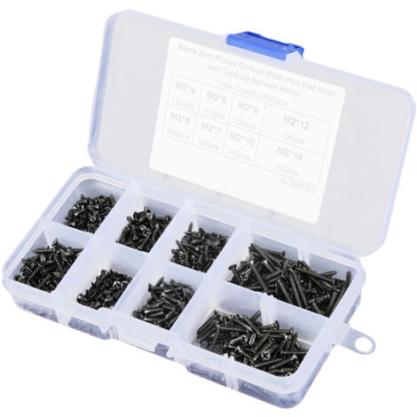 800 pièces Vis à Tôle Auto-Taraudeuses Acier Carbone Noir M2 Tête Plate Fraisée Cruciforme