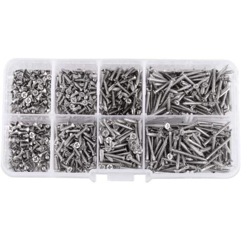800 pièces vis à tête plate autoperceuses M2 vis autotaraudeuses vis en tôle Tek avec boîte 4 mm - 20 mm