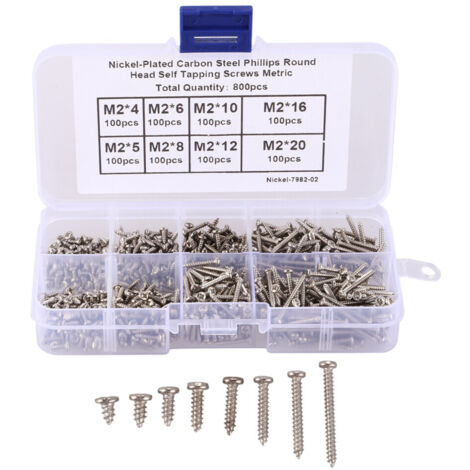 800 vis autotaraudeuses tête cylindrique cruciforme acier carbone M2 longueurs assorties