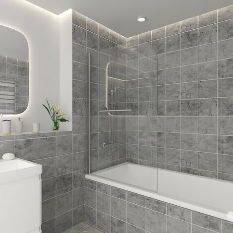 800 x 1400mm Bathroom Round Bath Screen Reversible 6mm Easy Clean Glass Chrome with Towel Rail