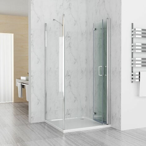 800 x 700 mm MIQU Shower Enclosure DBP Cubicle Door with 800 mm Side Panel 6mm Easy Clean NANO Glass Bifold Door - No Tray