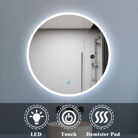 BIUBIUBATH 800 x 800 mm Round Illuminated LED Bathroom Mirror Touch Sensor + Demister