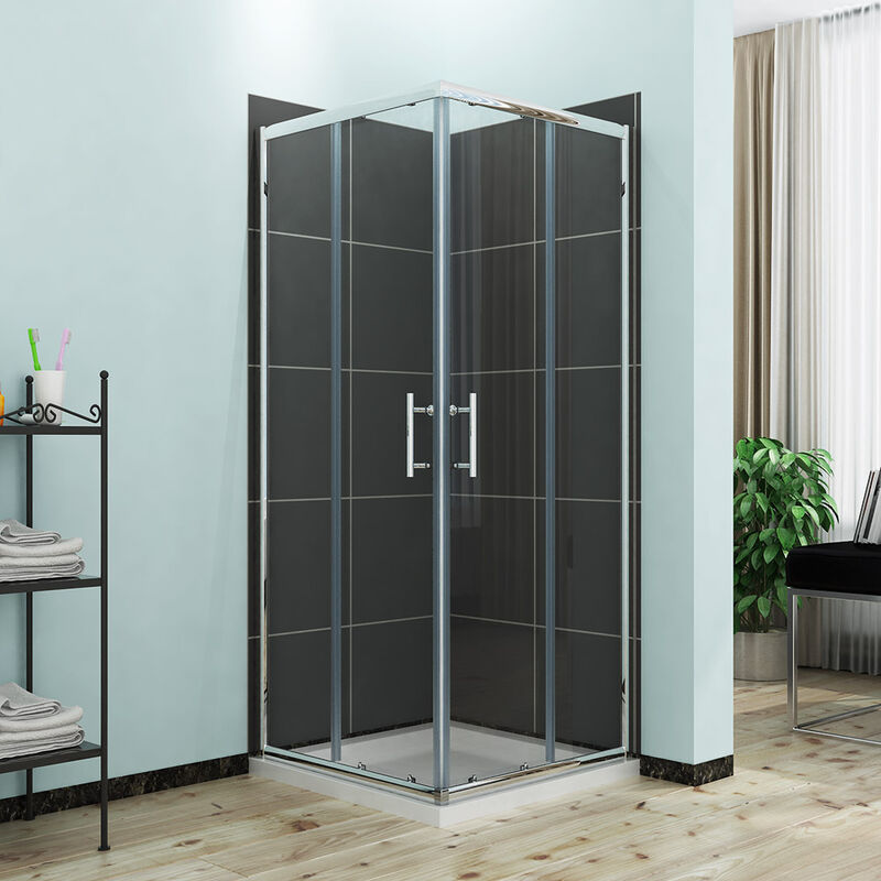 Elegant - Reversible Corner Entry Shower Enclosure Square Sliding Doors 800 x 800 mm Universal Design Shower Cubicle