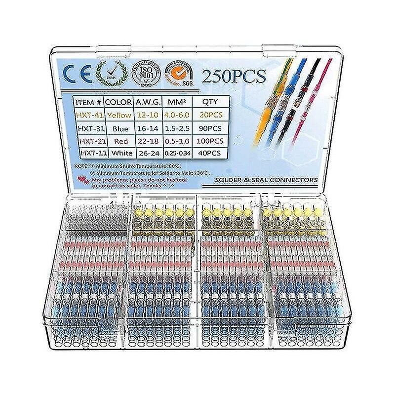 800/300/250pcs Heat Shrink Butt Crimp Lugs Waterproof Solder Joint Butt Connectors Electrical Wire Cable Splice Terminal Kit 250pcs with box