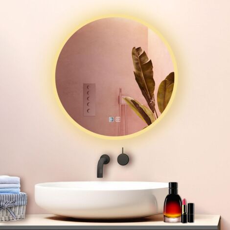 800800MM Round Mirror with Dimmable 3 Colors LED, Demister, Memory Function, Touch and wall switch