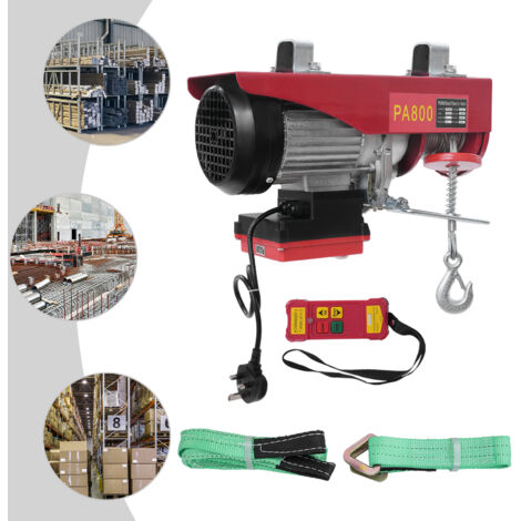 800kg Electric Hoist with Wireless Remote Control 12m Steel Cable 2 Slings UK