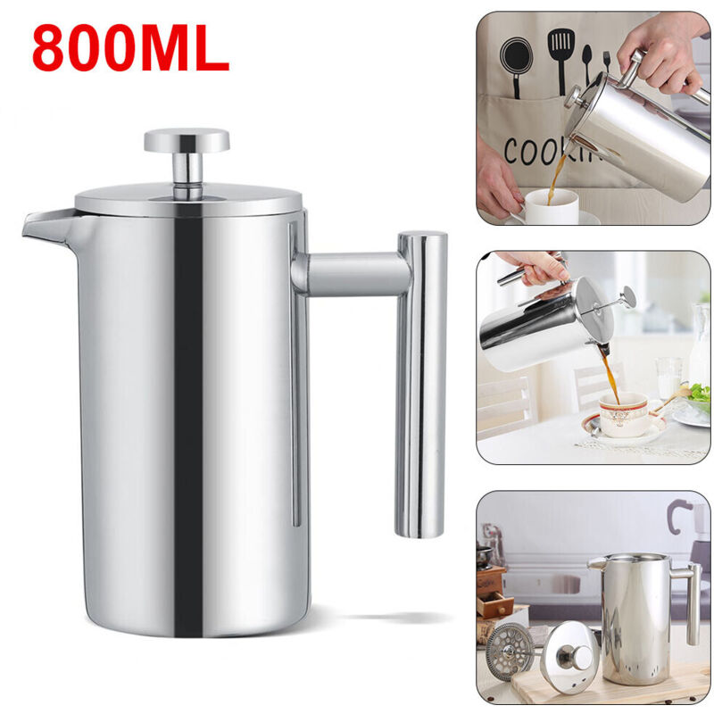 800ml French Press Coffee Maker Set Stainless Steel Portable and Heatable Coffee Maker Insulated Heat-Resistant Coffee or Tea Brewed Coffee Maker