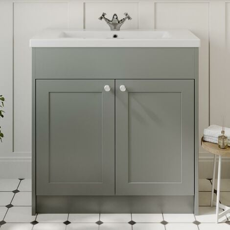 800mm Bathroom Vanity Unit Basin Sink Cabinet Gloss Grey Traditional