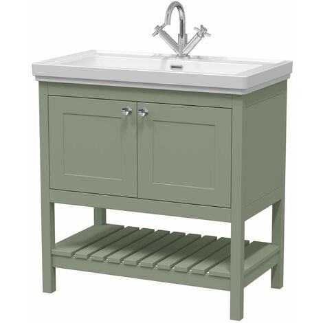 800mm Bathroom Vanity Unit Wash Basin Sink Cabinet Furniture Green Traditional