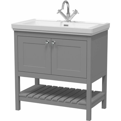 800mm Bathroom Vanity Unit Wash Basin Sink Cabinet Furniture Grey Traditional