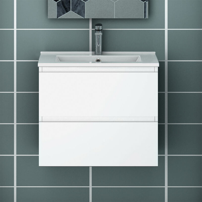 500mm Bathroom Vanity Basin Sink Unit Wall Hung,2 Soft Drawers,Grey--Fully assembly - Acezanble