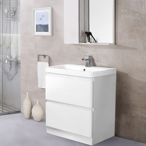 main image of "800mm Floor Standing Bathroom Vanity Unit Basin Sink Cabinet Furniture Gloss White"