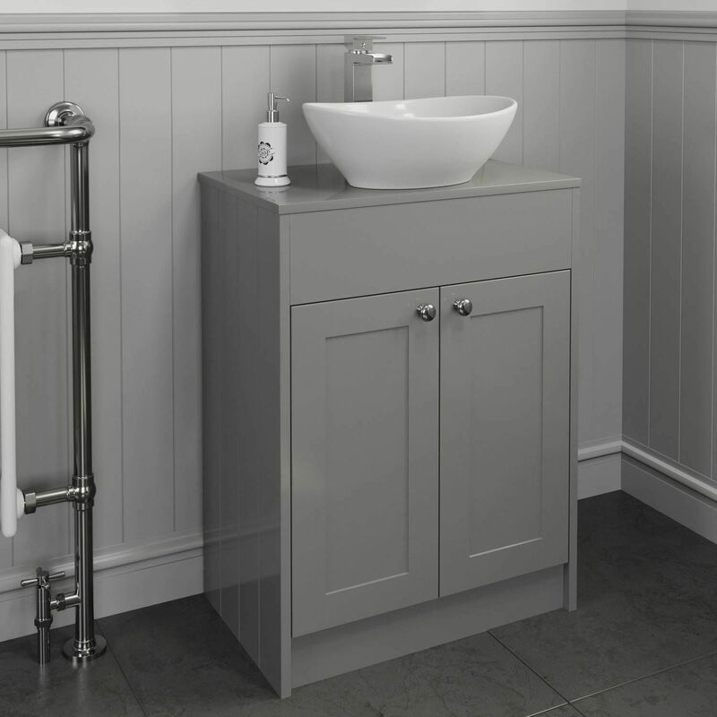 Park Lane Grey Bathroom Vanity Unit Countertop Traditional Furniture - 600mm Unit with 410mm Oval Basin