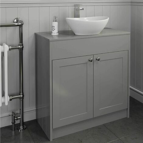 800mm Grey Traditional Vanity Unit Countertop Bathroom Furniture Round Basin - Grey