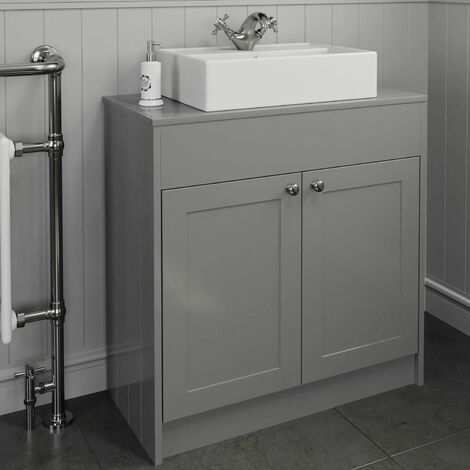 800mm Grey Traditional Vanity Unit Countertop Rectangle Basin Bathroom Furniture - Grey