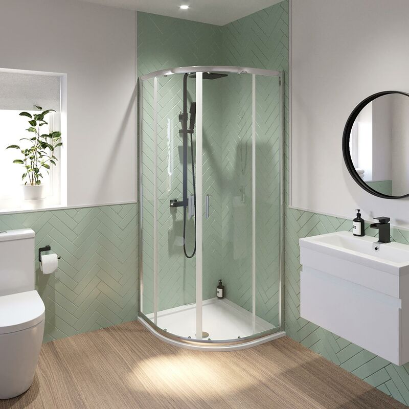 800mm Quadrant Shower Enclosure 6mm Glass Framed Low Profile Tray Waste Bathroom - Clear