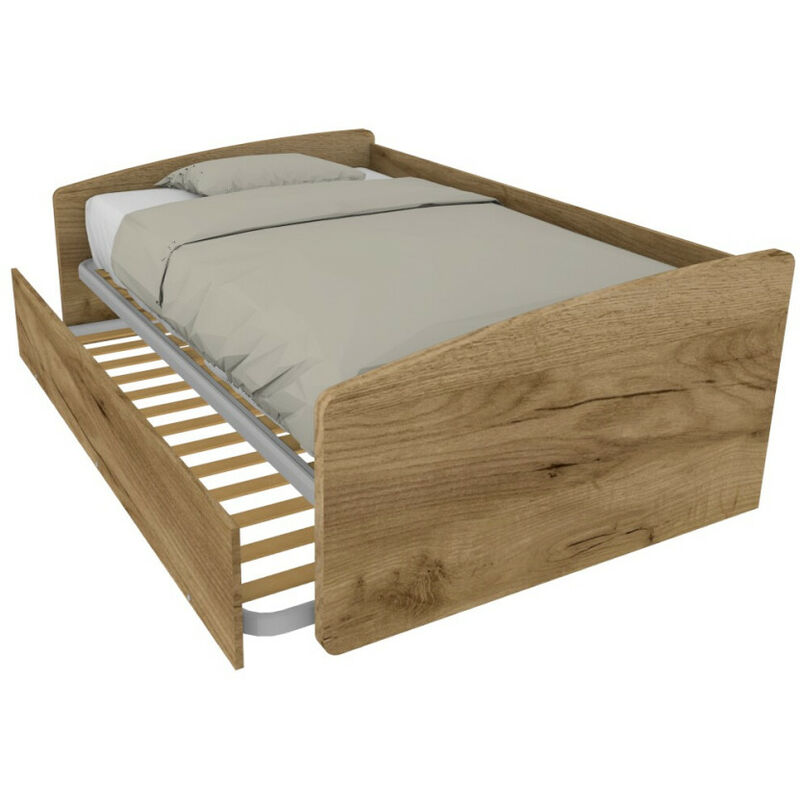 800R - Petite chambre 120x190 1 et demi avec deuxième lit gigogne - chêne