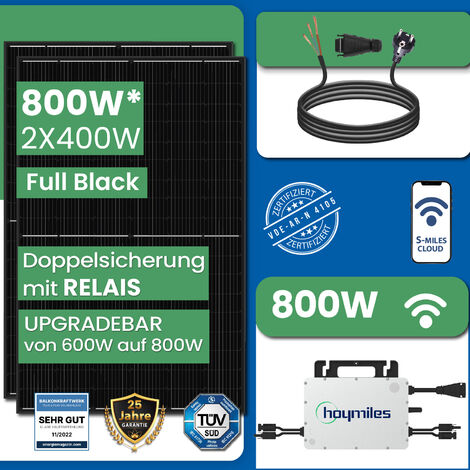 800W Balkonkraftwerk Komplettset mit 400W Black Frame Solarmodule, NEP 800W  WIFI Wechselrichter und 10m Schuckostecker - SOLAR-HOOK etm GmbH