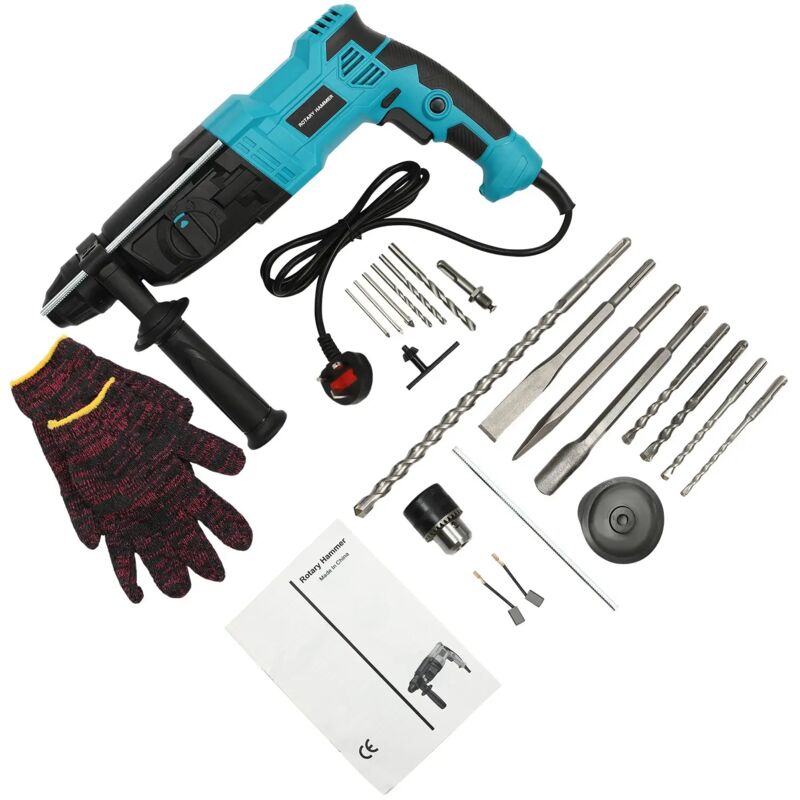 800W Electric Hammer Drill Breaker Drill & Carry Case 0-1200rpm 360° Swivel Handle